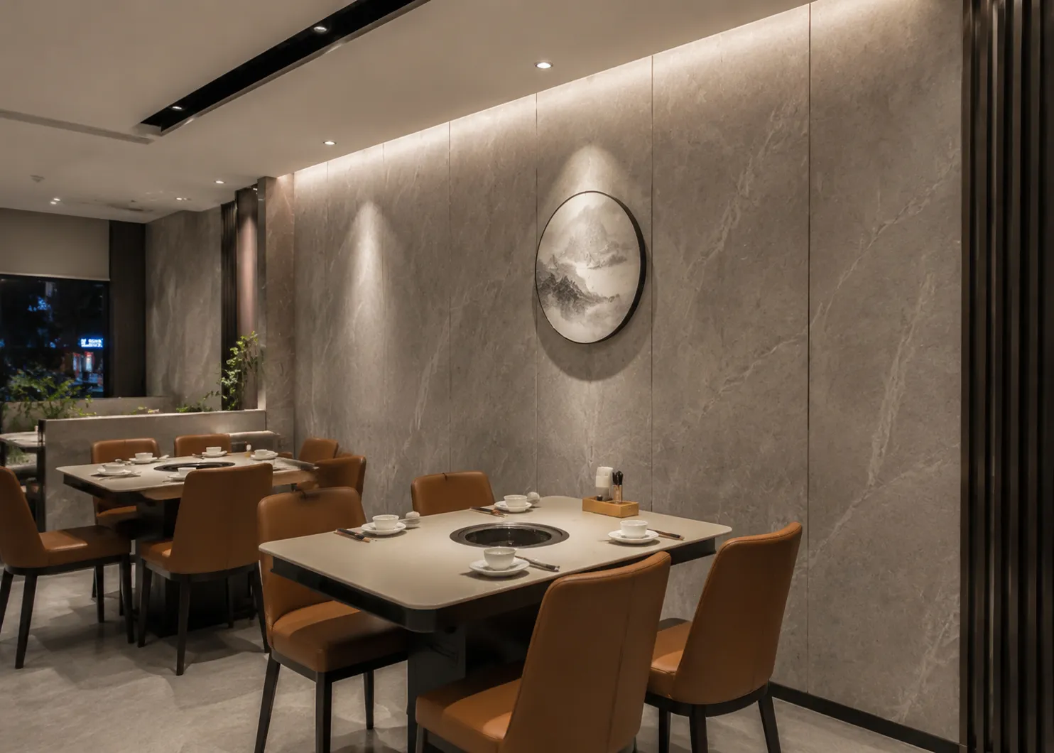 Design of marble wall panels in the restaurant