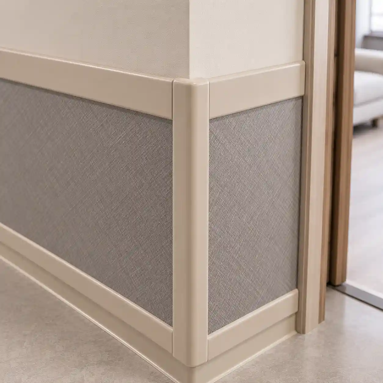 Anti-collision wall board corner protection with matching edge trim