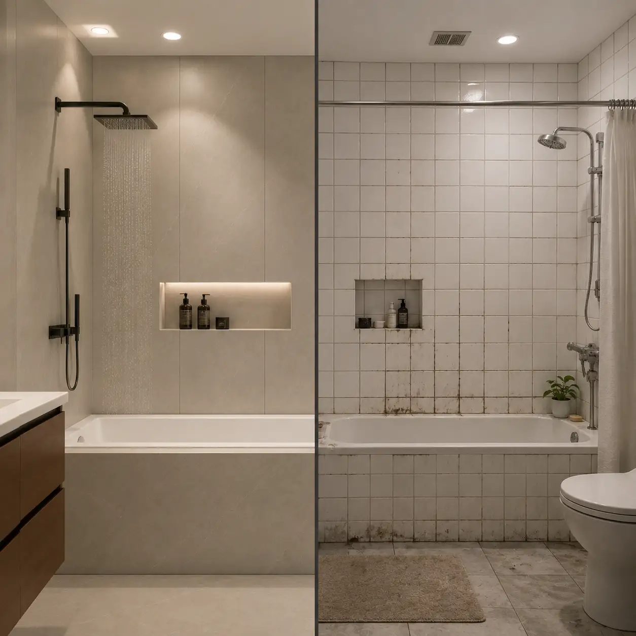 Bathroom wall panels compared with tiles for a clean waterproof bathroom renovation