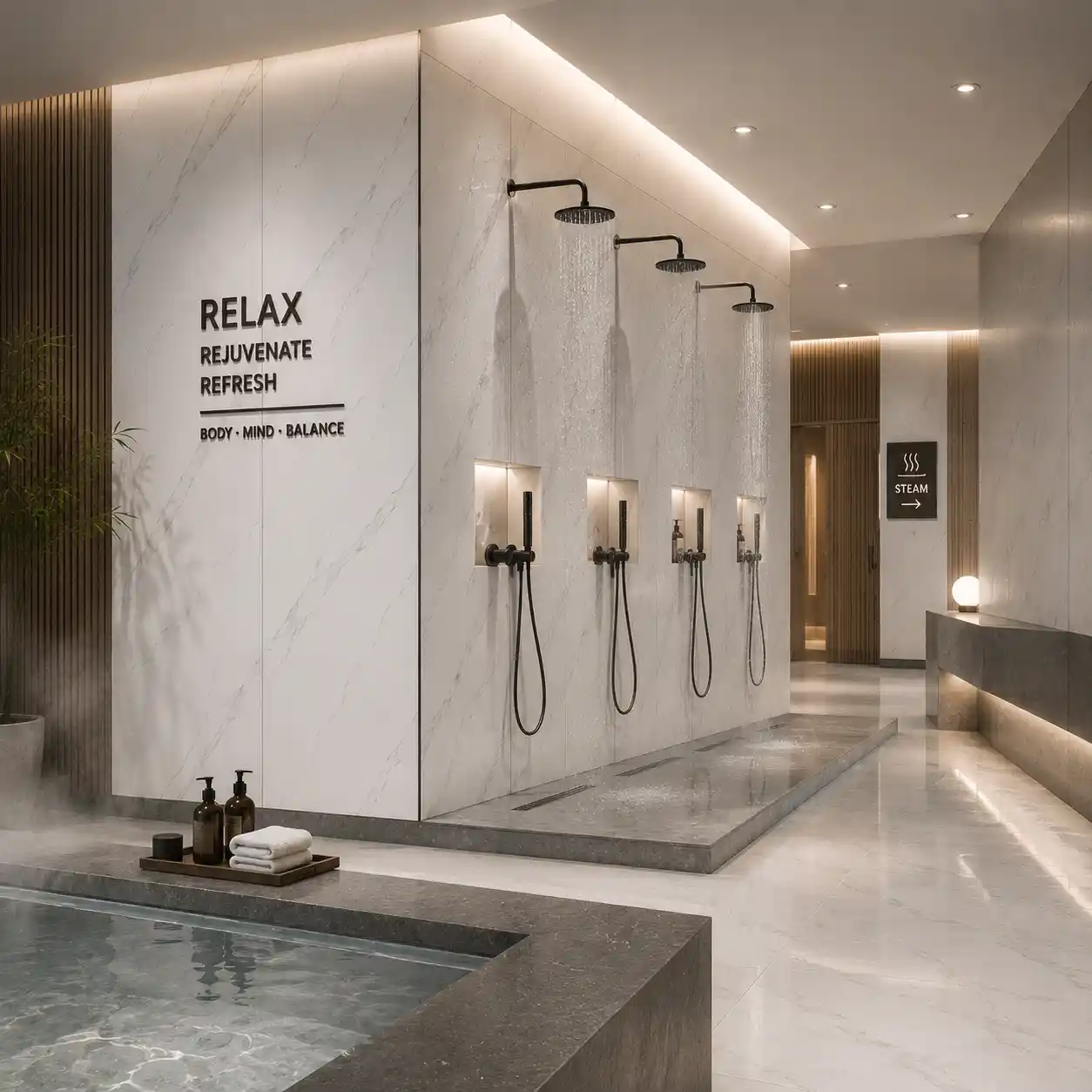 Bathroom waterproof wall panels installed in a shower wall renovation area