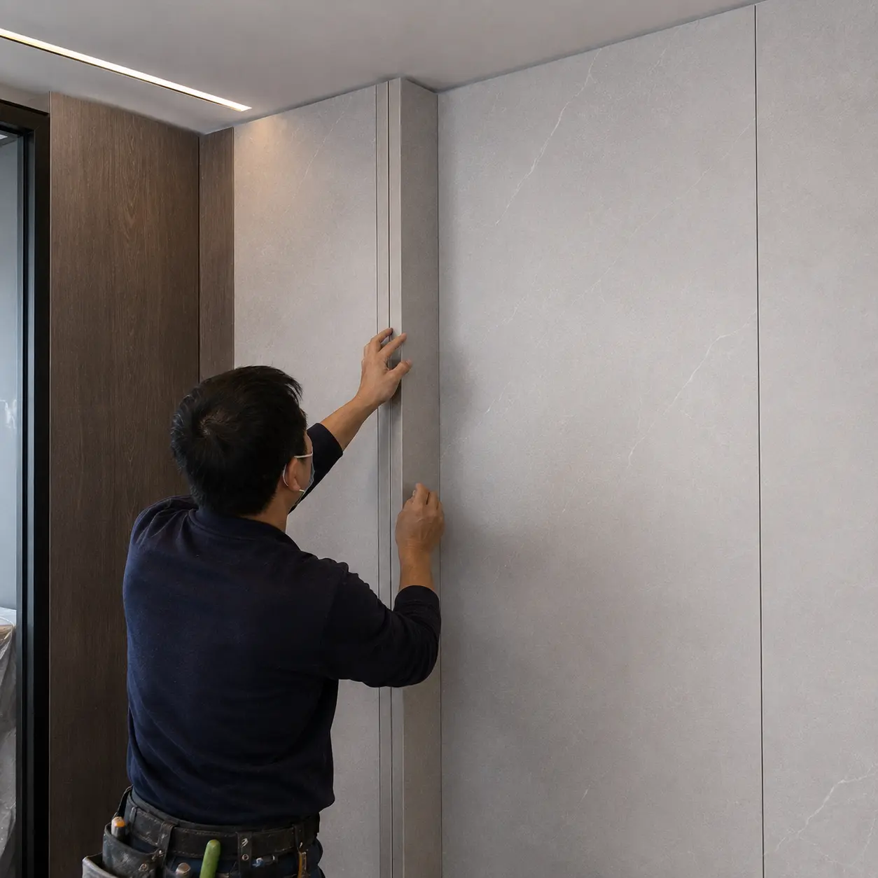 Negative ion crystal wall panel trim detail for clean edge installation
