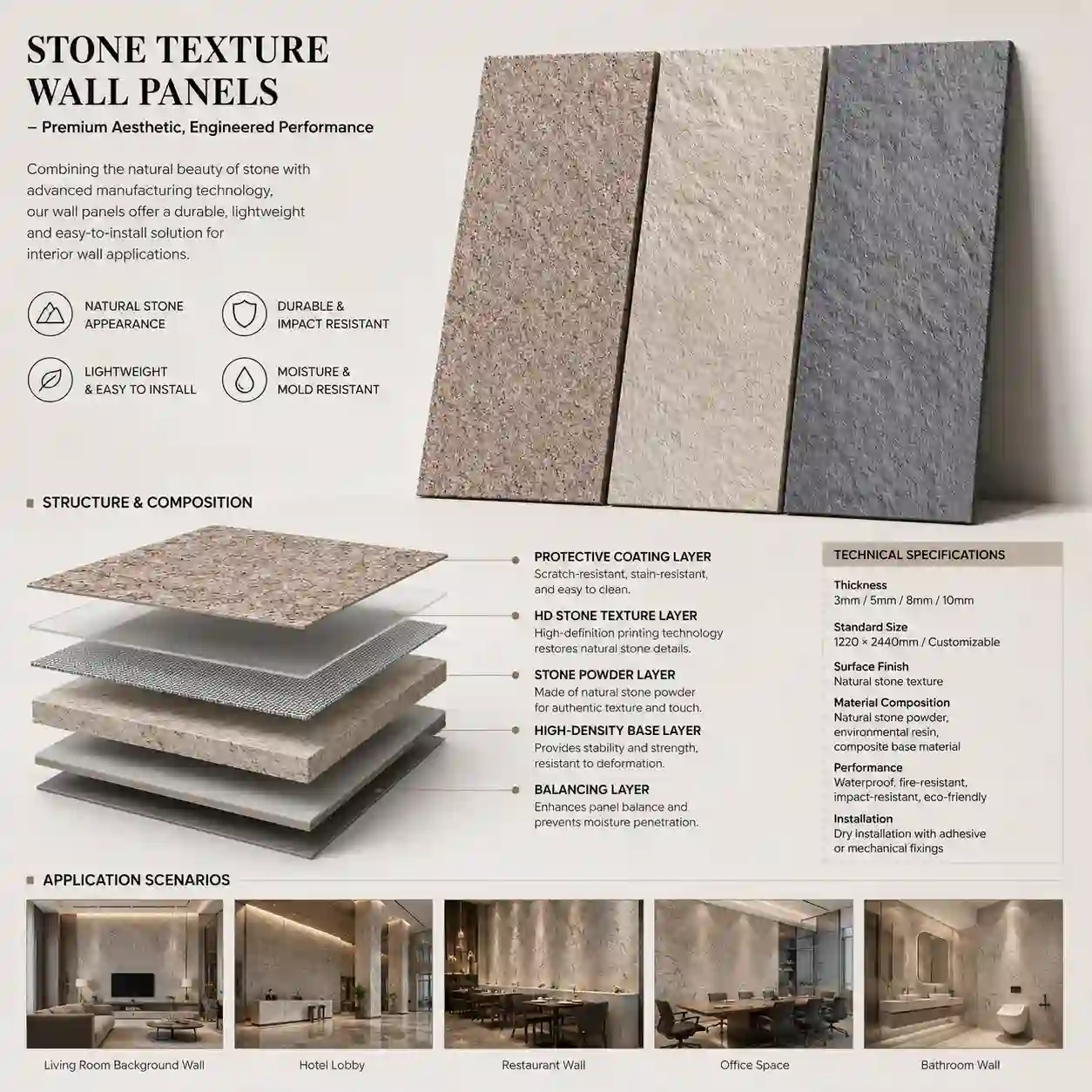 Polyurethane faux stone panels for hotel, restaurant and retail interiors