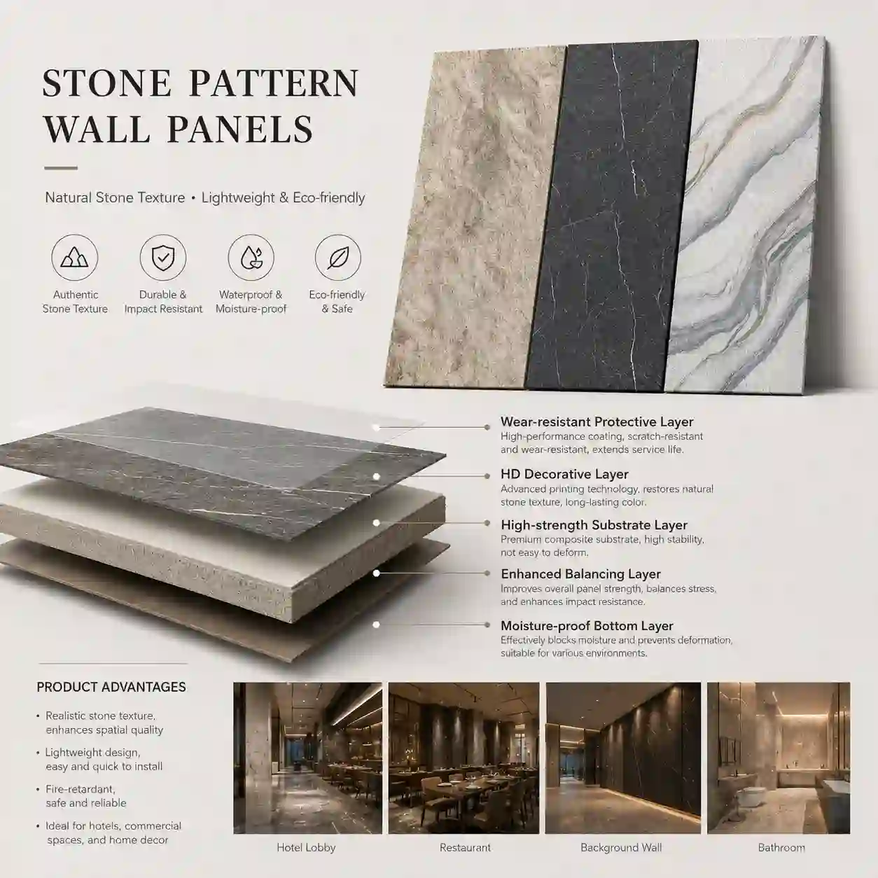 Lightweight PU stone wall panels for interior feature wall decoration