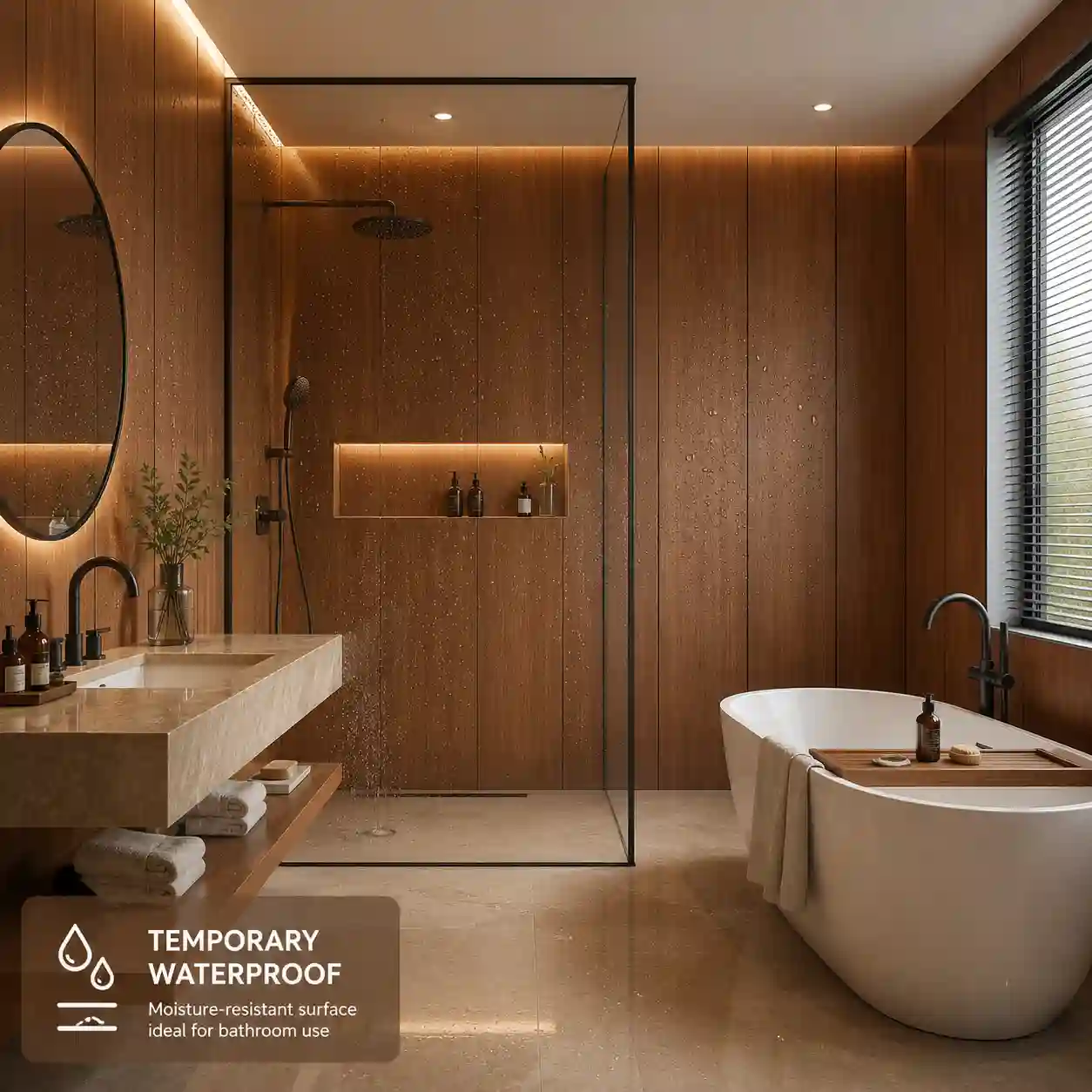 SPC shower wall panels installed in a modern bathroom renovation