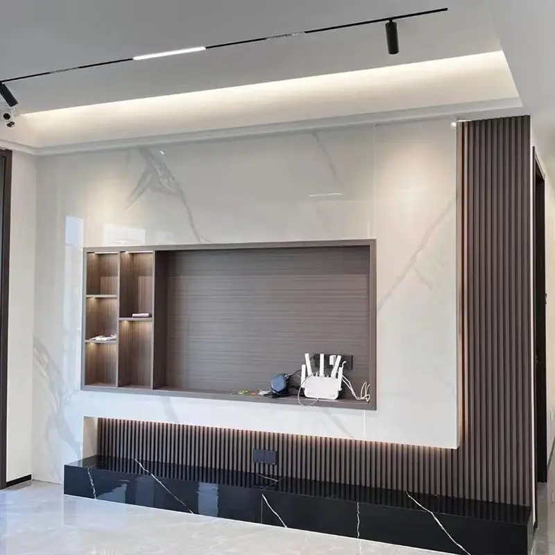 Easy clean SPC tile look wall panel surface without grout lines