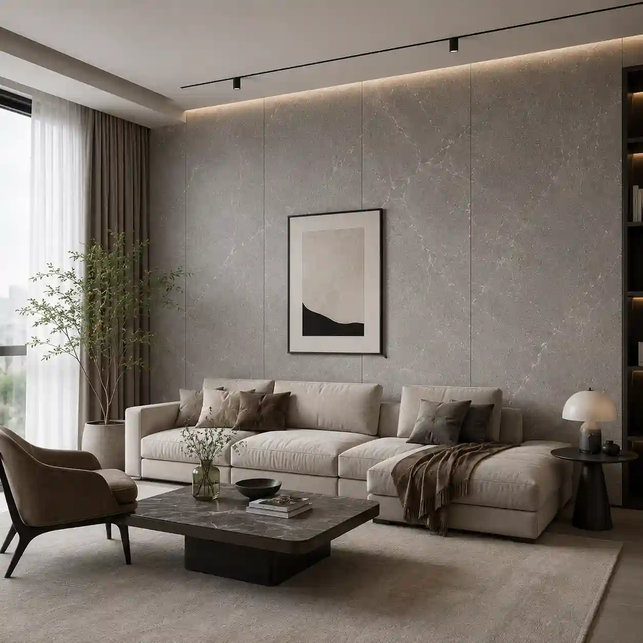 Decorative SPC wall cladding surface finish for durable interior walls