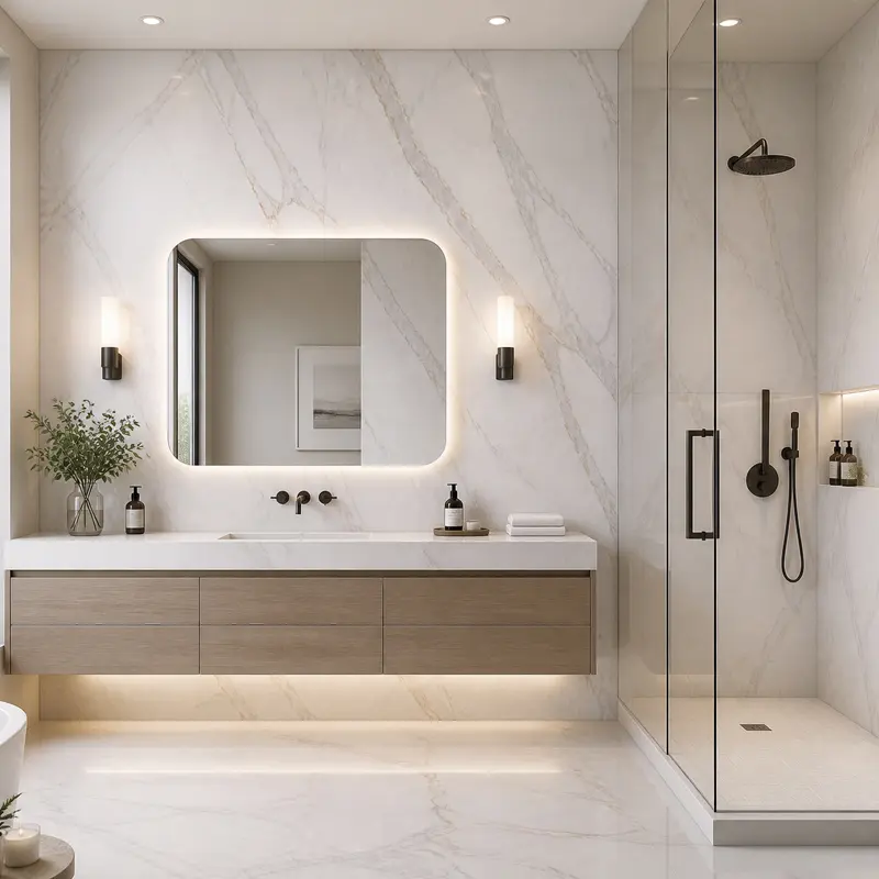 SPC wall panels installed in a modern shower room application
