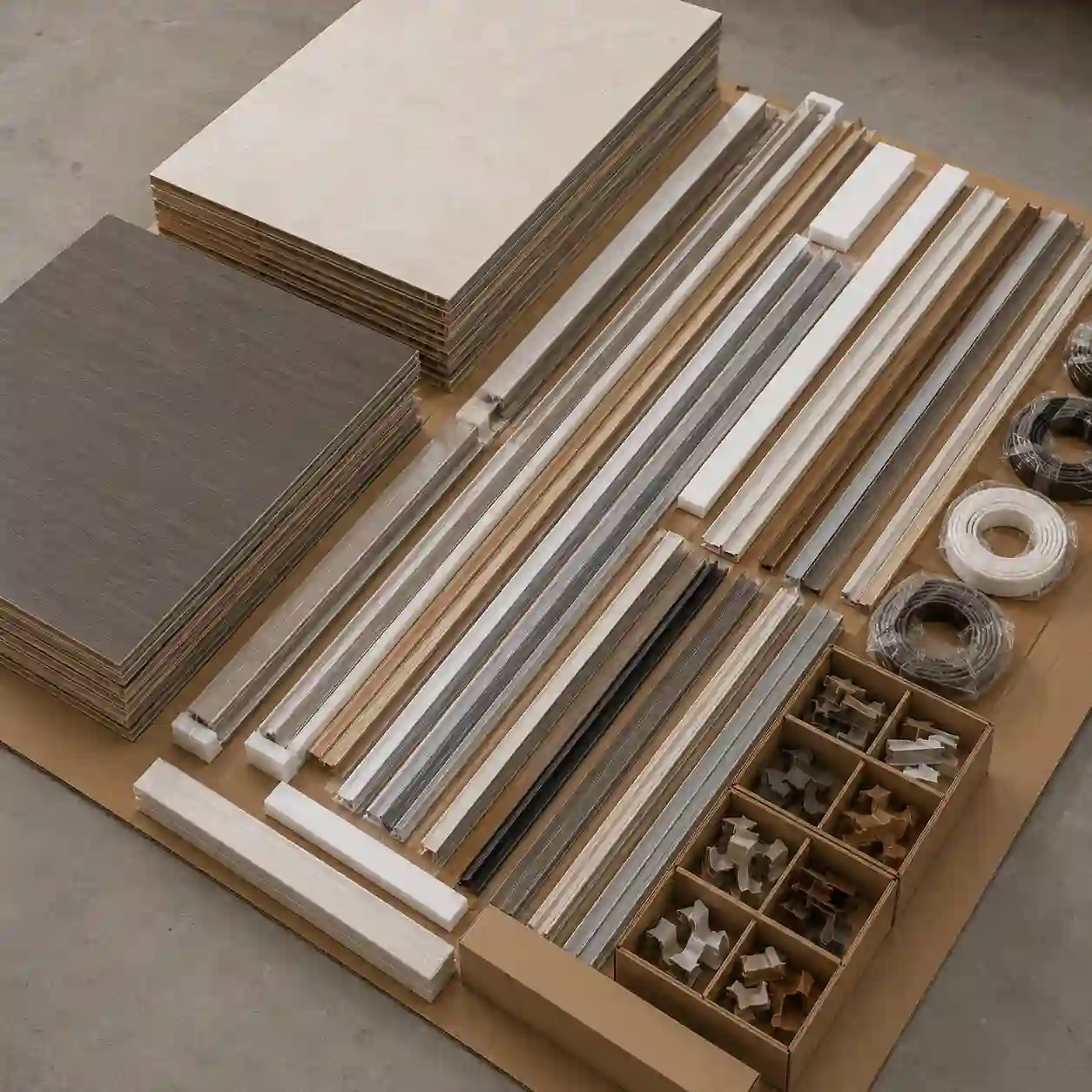 Extra wall panel trims and accessories prepared for repair and replacement
