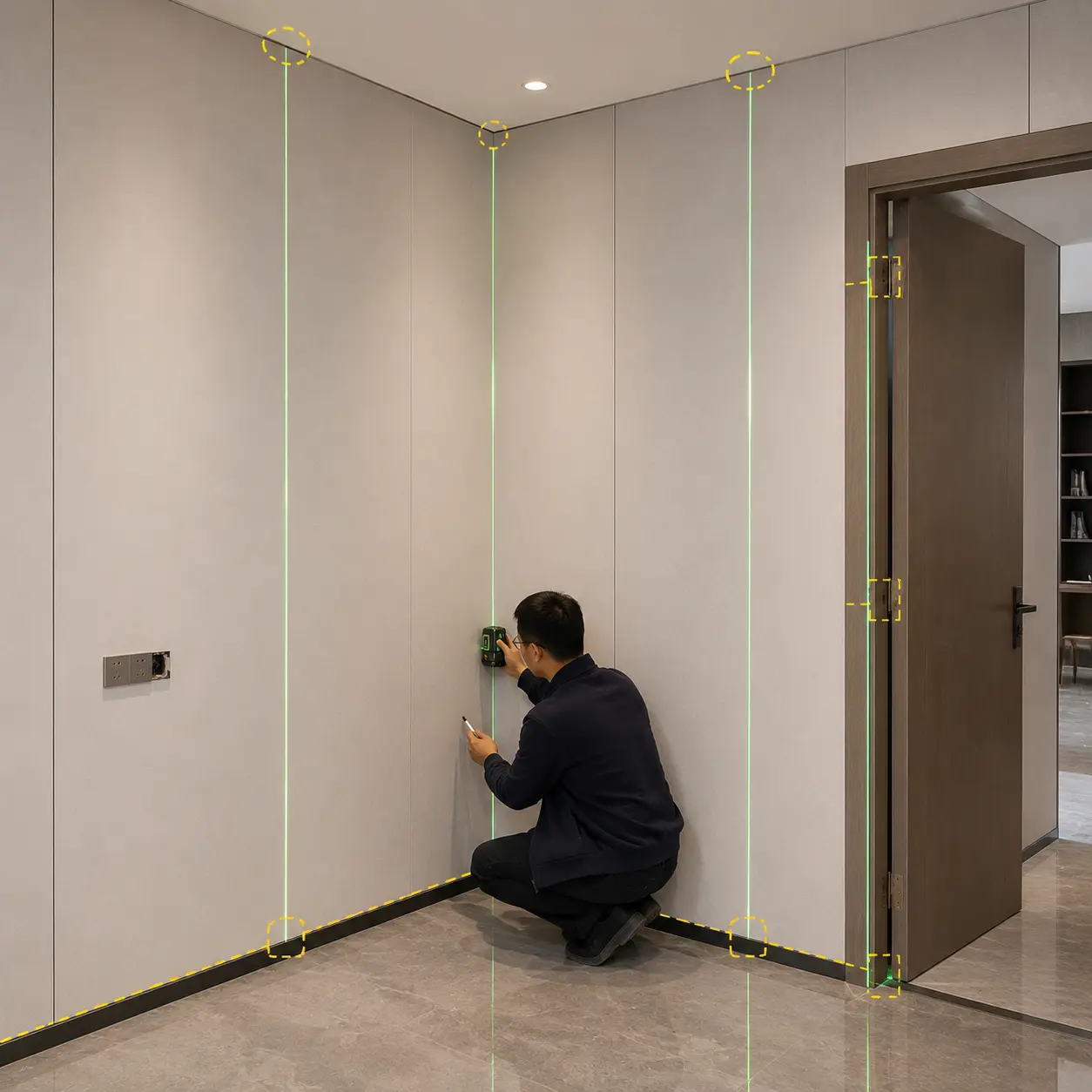 Wall panel trims planned for clean installation positions and transitions