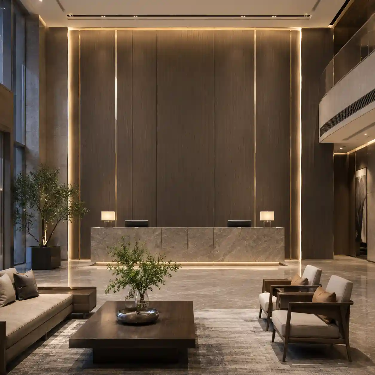 WPC interior wall panels with wood grain finish for villas, hotels and office decoration