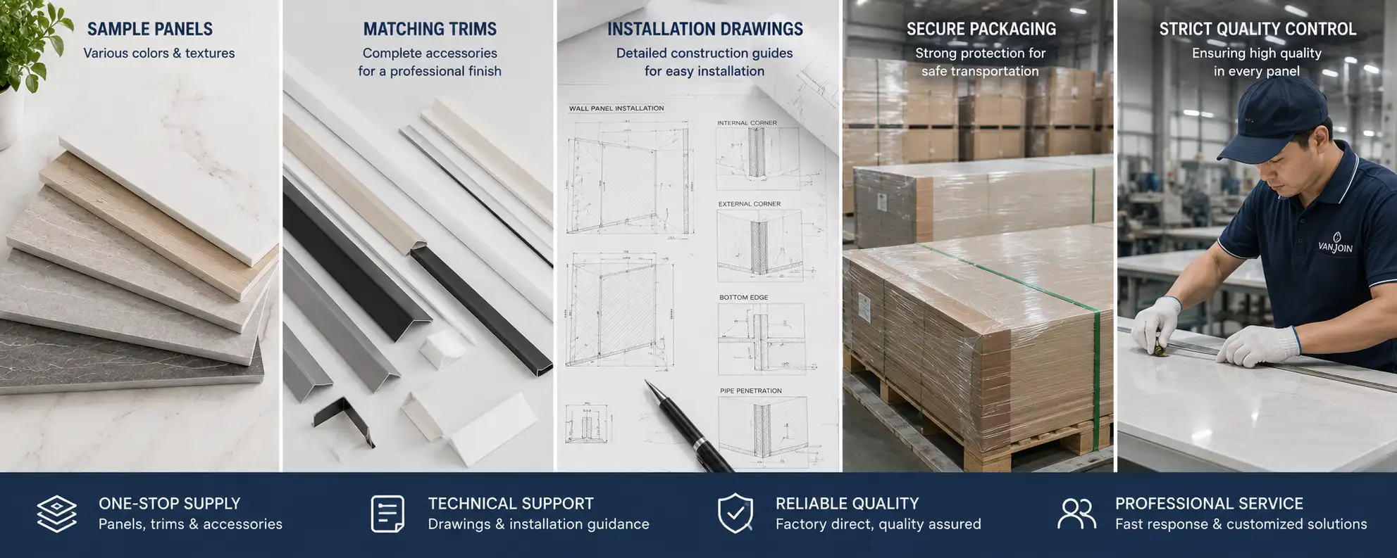 Yifang waterproof wall panel project support with samples trims and installation guidance