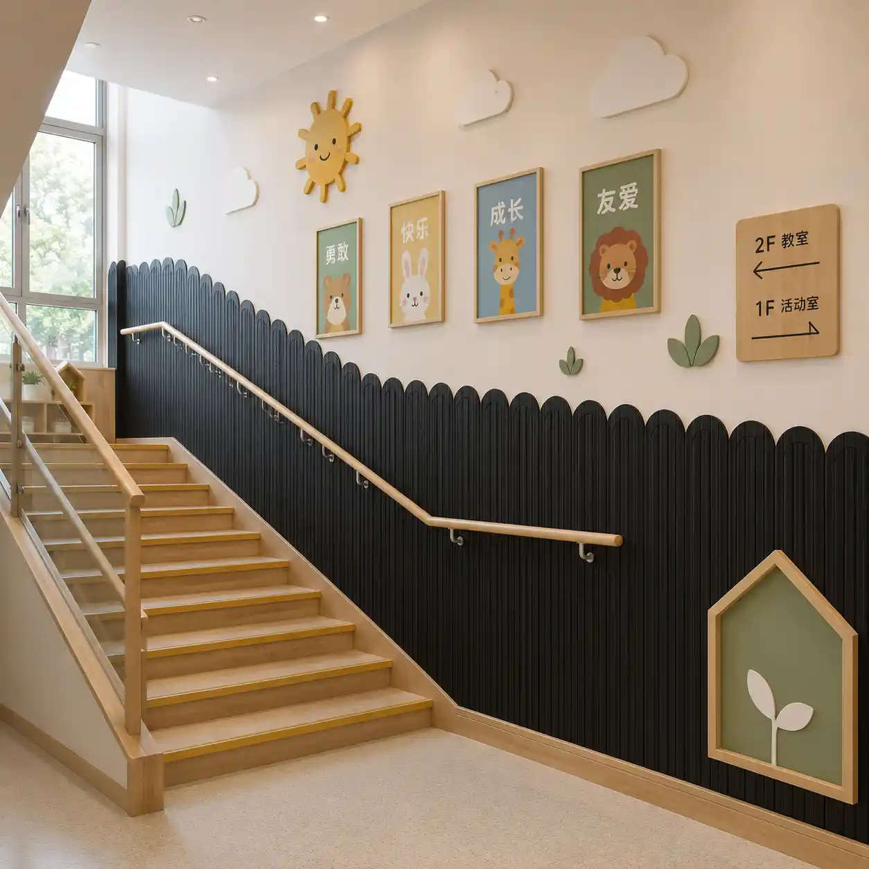 Soft lighting effect of curved fluted wall panel