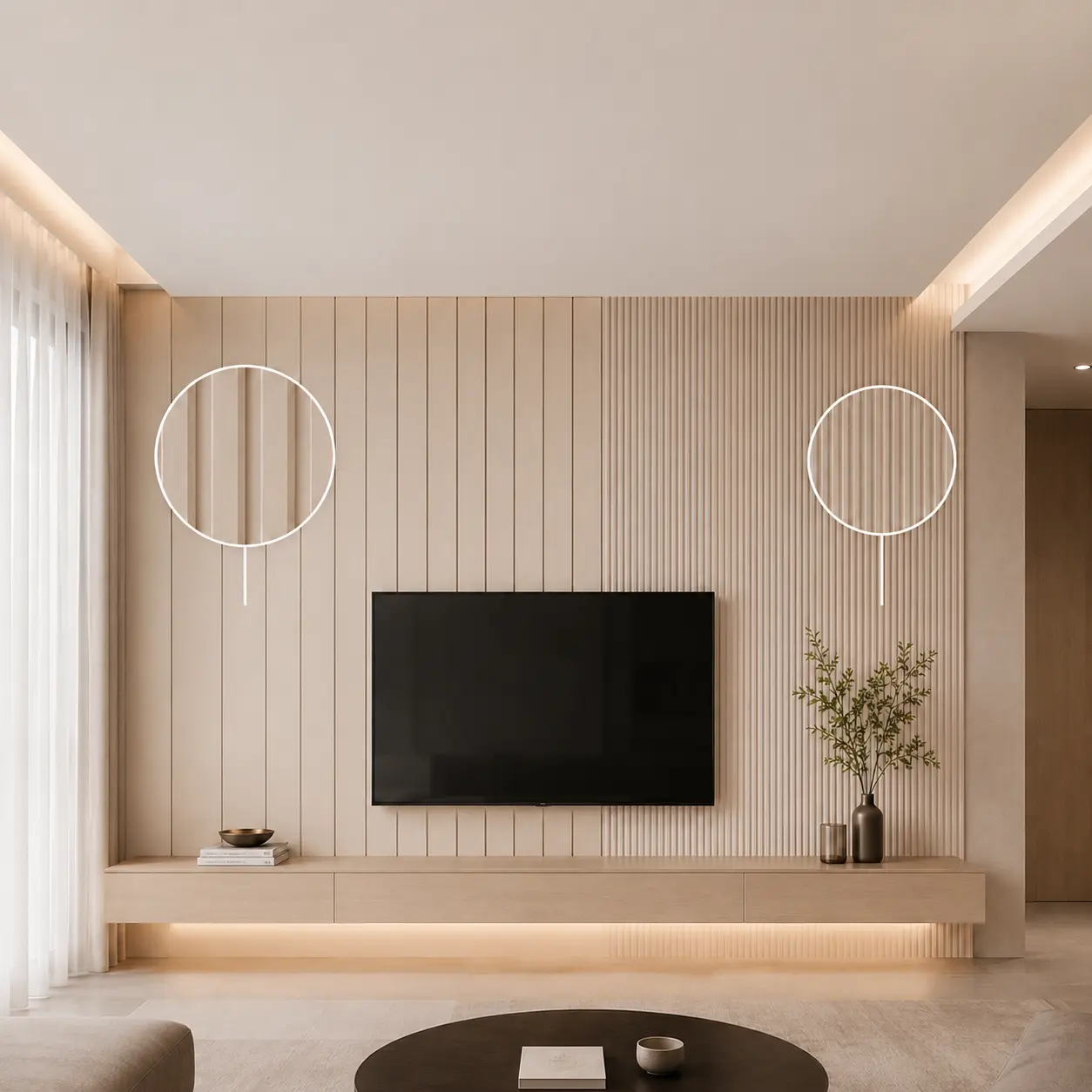 Close-up comparison of fluted panel groove depth and shadow lines for interior walls