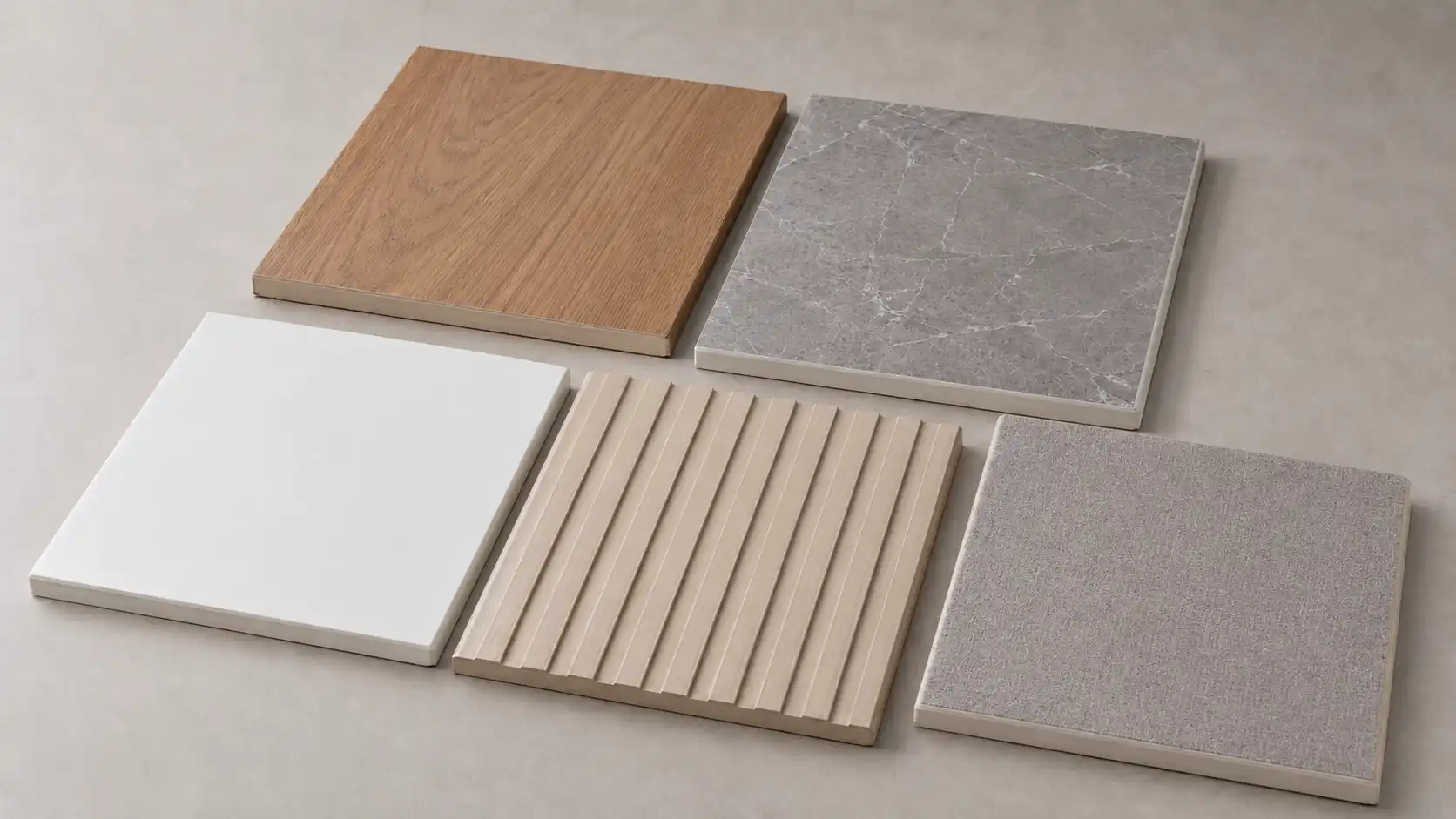 WPC SPC PVC fluted and acoustic wall panel samples for hotel corridor renovation