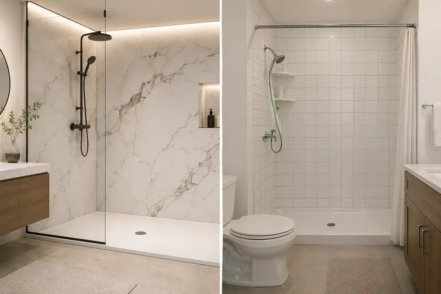 Shower wall panels vs tiles bathroom renovation comparison