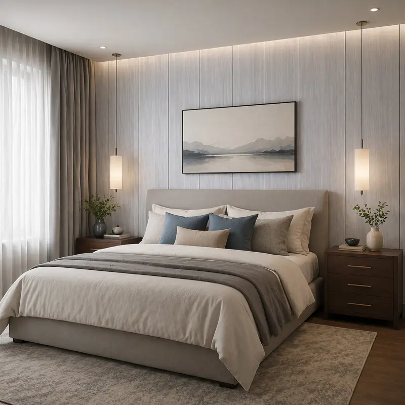 Wood look texture of bedroom PVC wall panel
