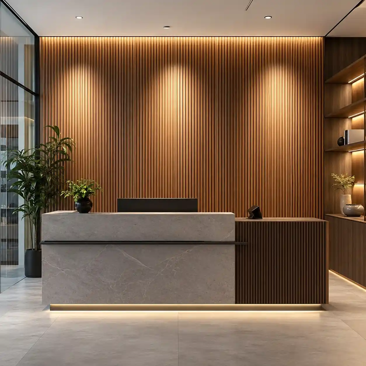 Decorative WPC wall cladding for office reception and retail interior spaces
