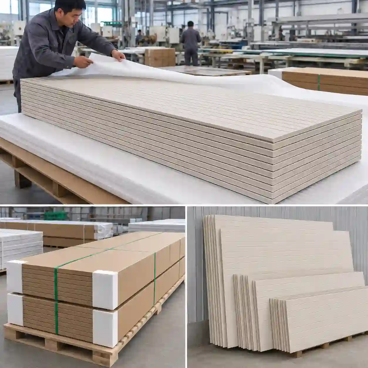 Paneles de pared acanalados y huecos de 160 mm con embalaje protector y paneles de repuesto para el suministro del proyecto