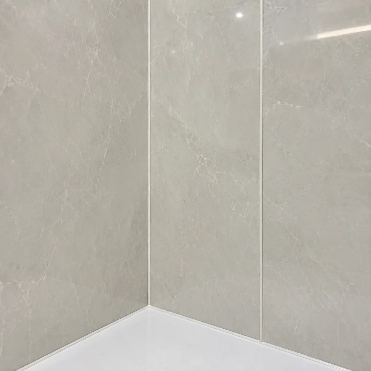 Bathroom waterproof wall panel joint and corner sealing detail for shower areas