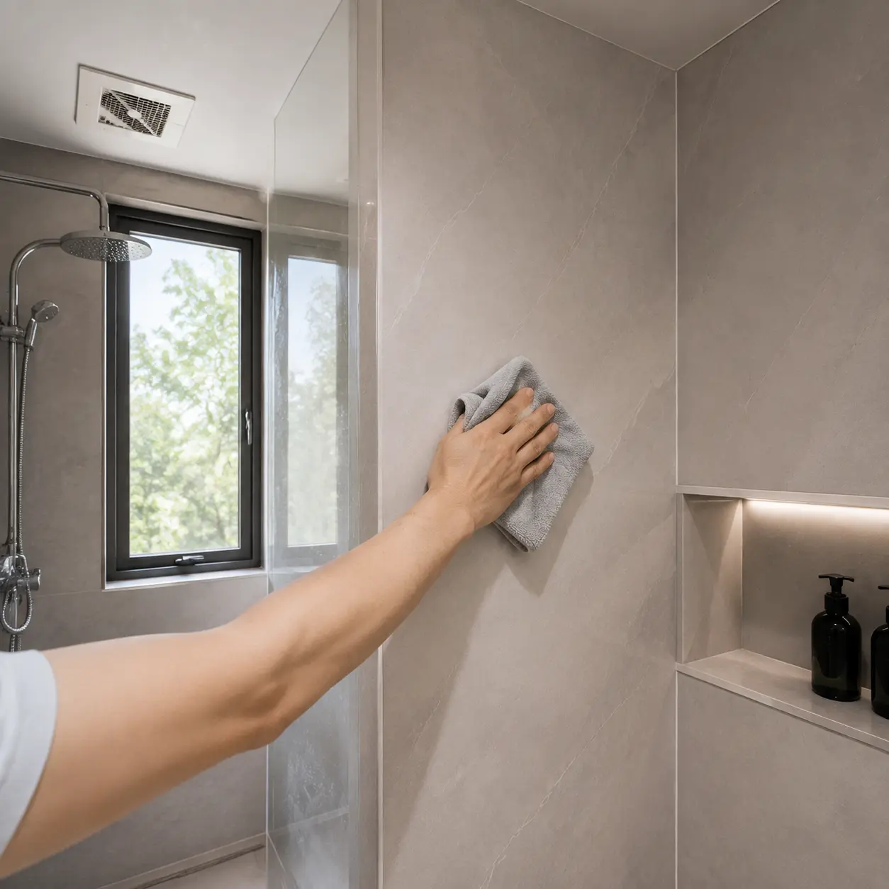 Bathroom waterproof wall panels with ventilation and easy cleaning access after installation