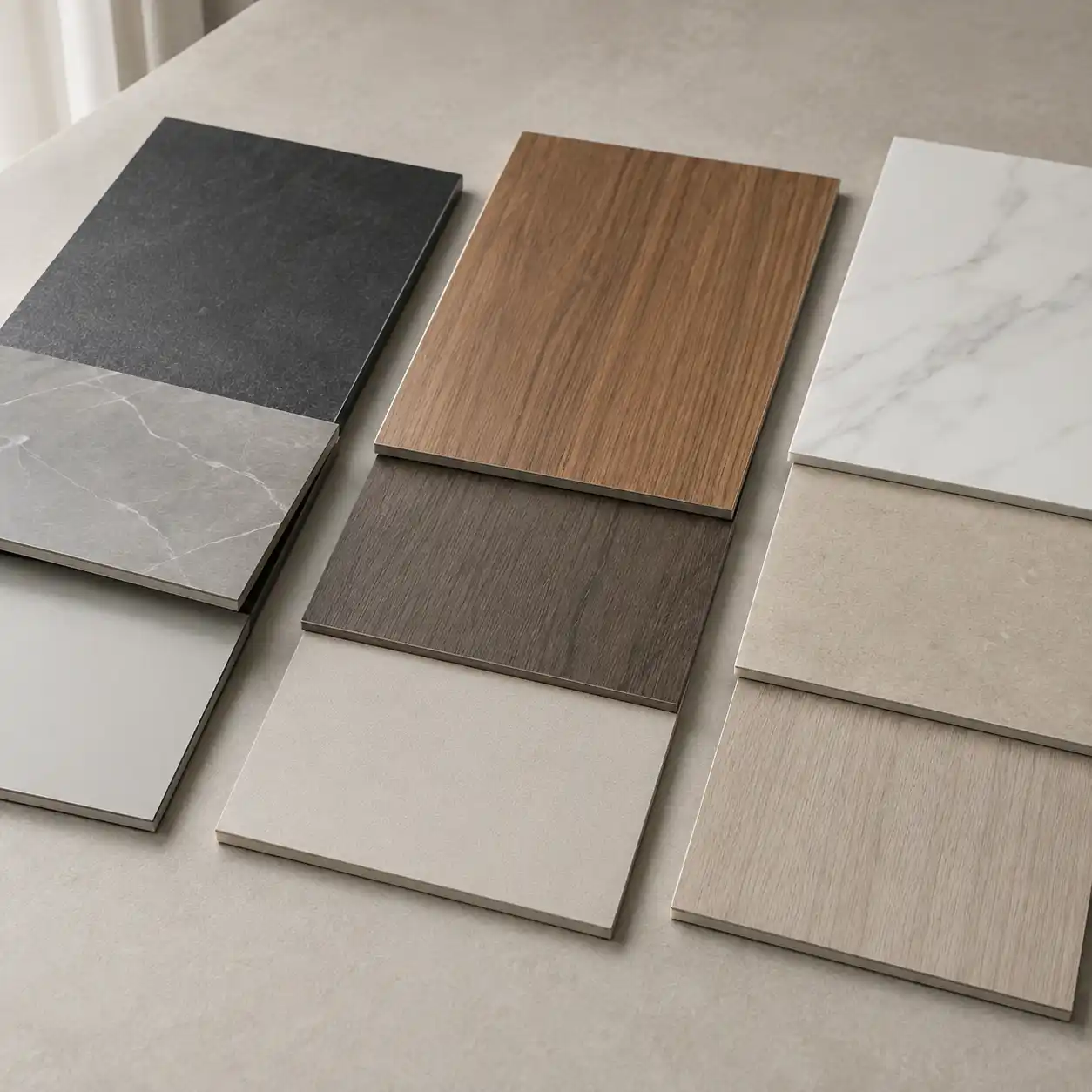 Carbon crystal wall panels compared with WPC PVC and SPC wall panel samples