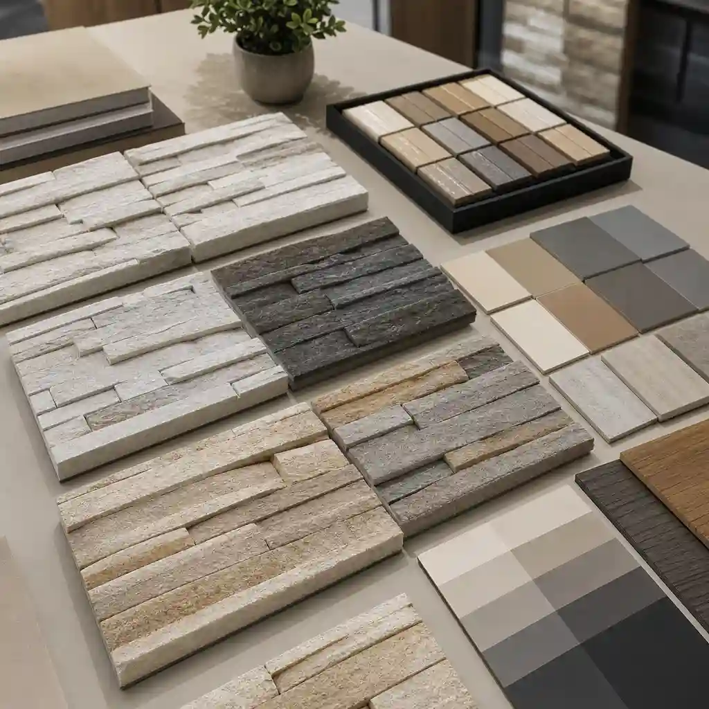 Polyurethane stacked stone panel finish samples for repeated indoor wall projects