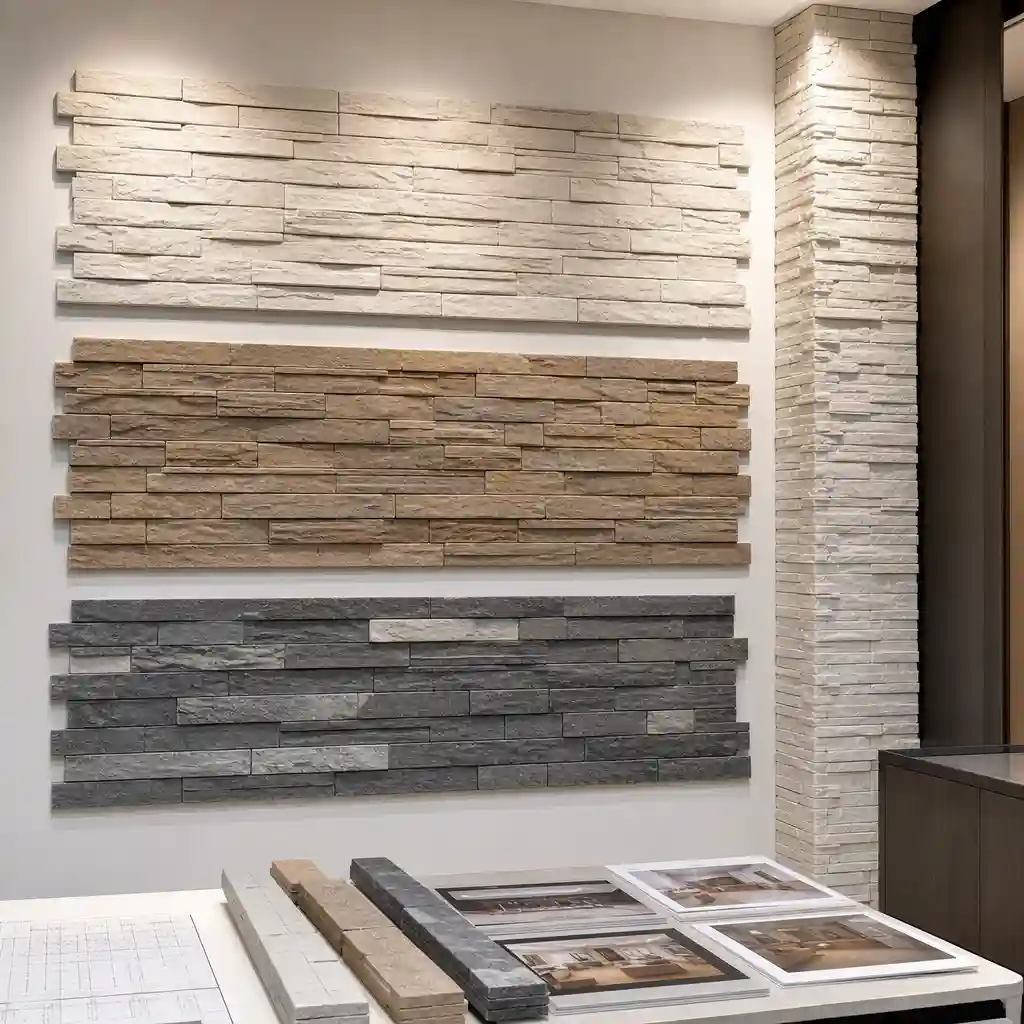 Polyurethane stacked stone panels for indoor wall use with line alignment and corner planning
