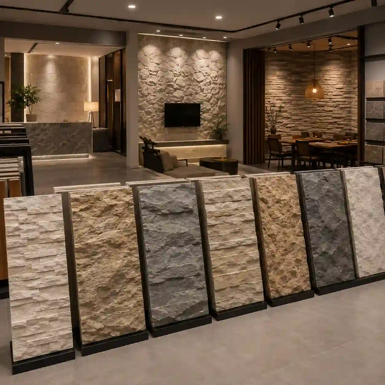 Fabricante de paneles de piedra de PU para proyectos de paredes en interiores de hoteles, villas y locales comerciales