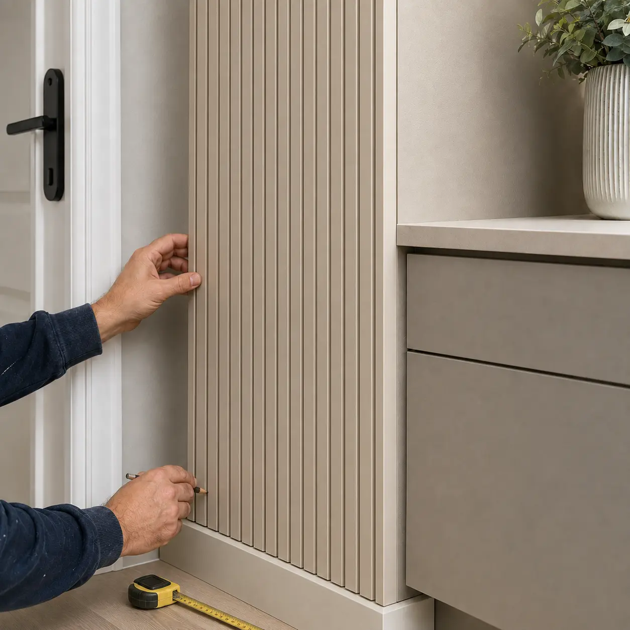 PVC fluted wall panel edge alignment showing clean first and last groove lines
