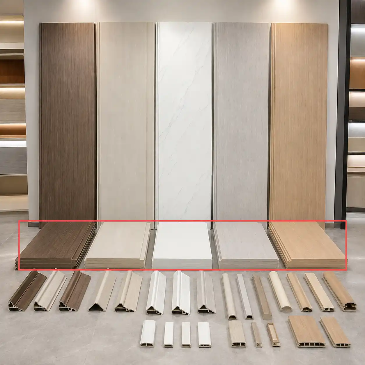 PVC wall panel trims and spare panels prepared for interior renovation orders