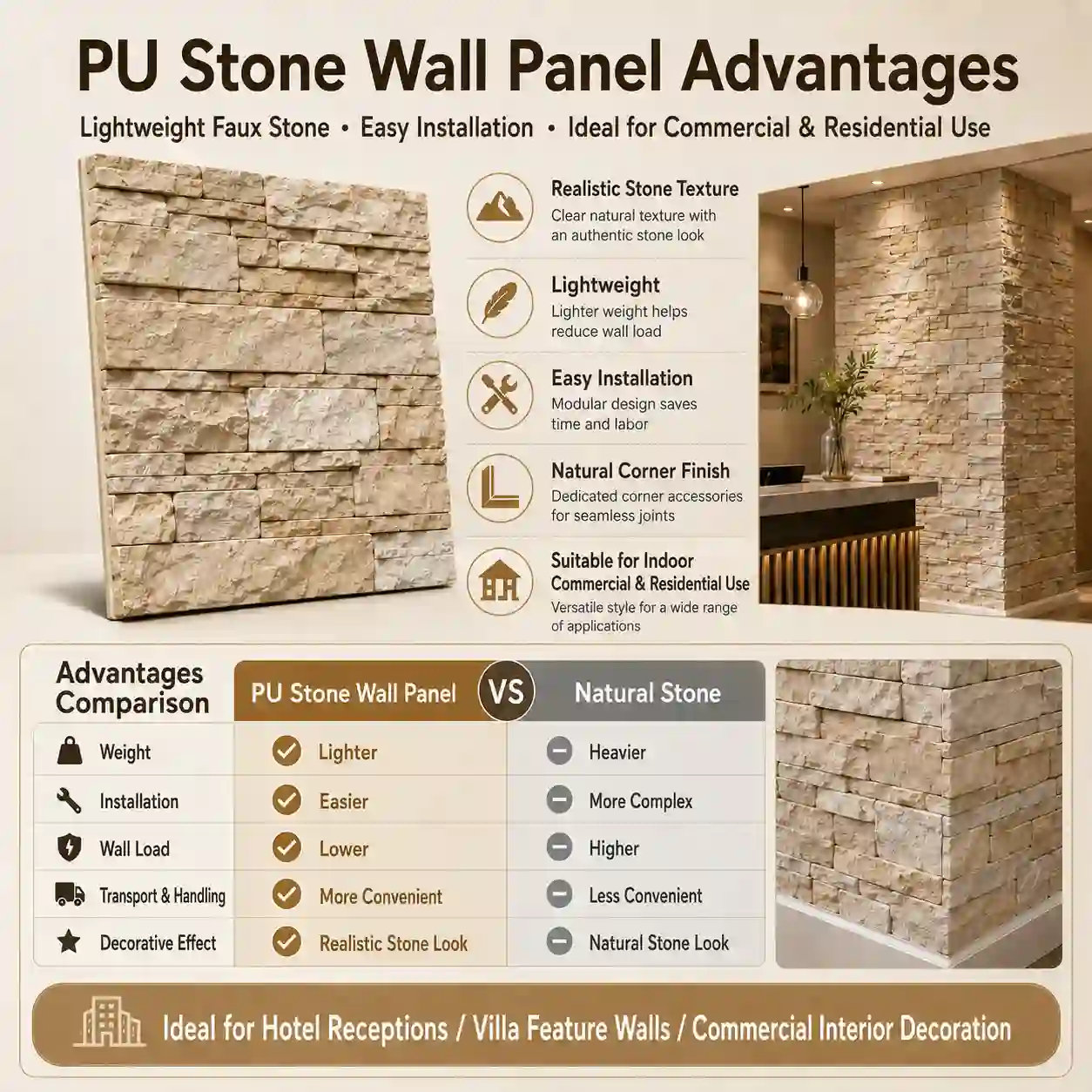 Rock look wall panels for a villa basement feature wall