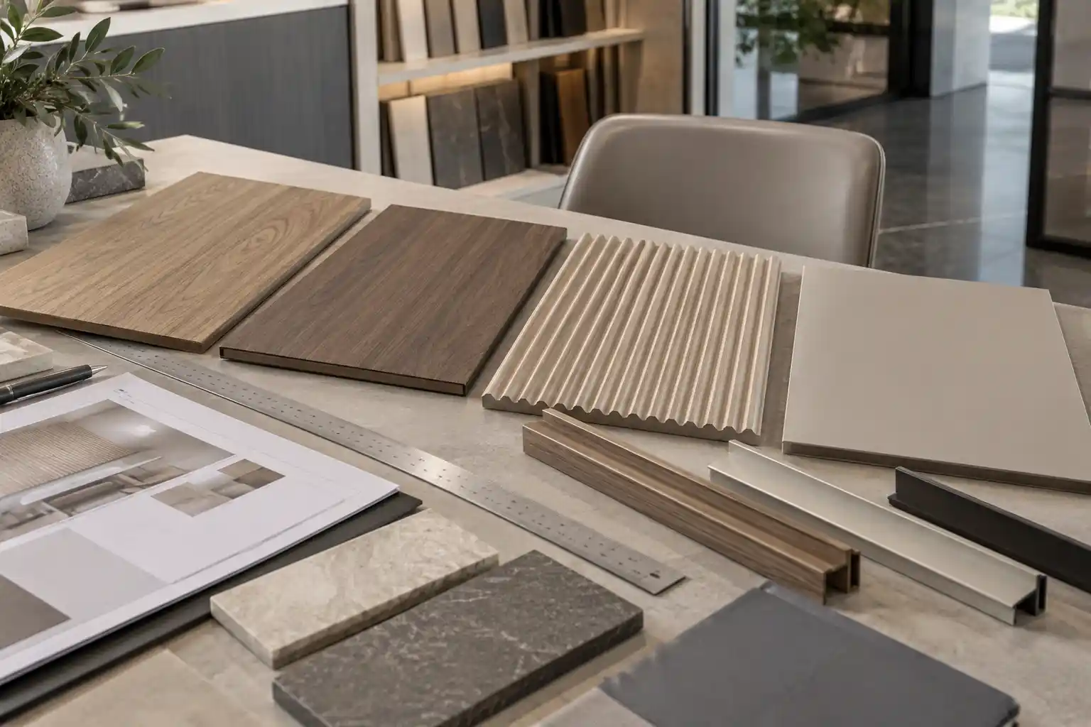 Decorative wall panel samples reviewed with project technical documents