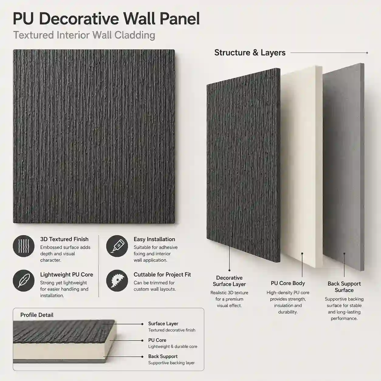 Lightweight PU stone panel factory samples for villa, hotel and retail interiors