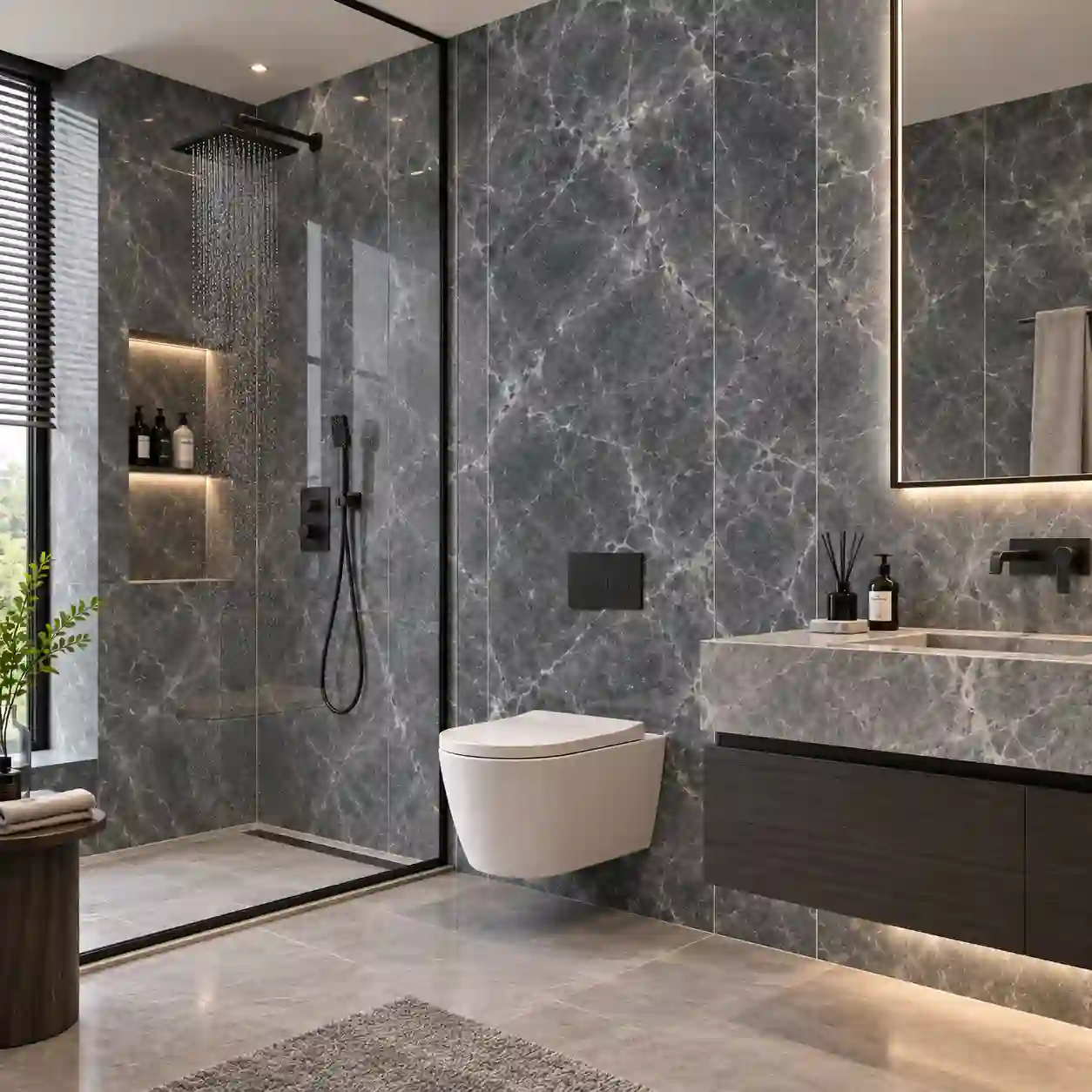 Marble PVC wall panels with matching corner and end trims