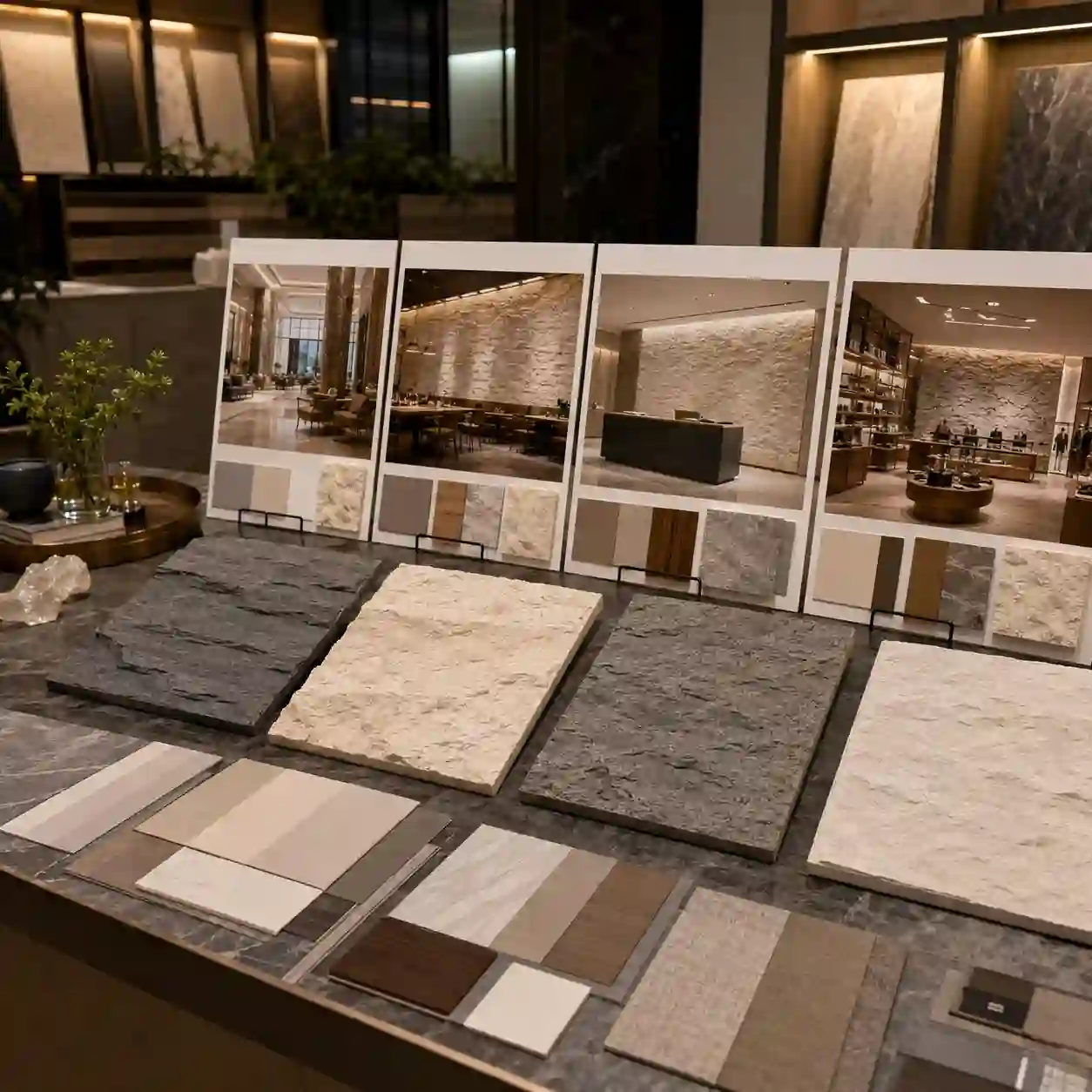 Polyurethane stone panels selected by traffic level for commercial interior walls