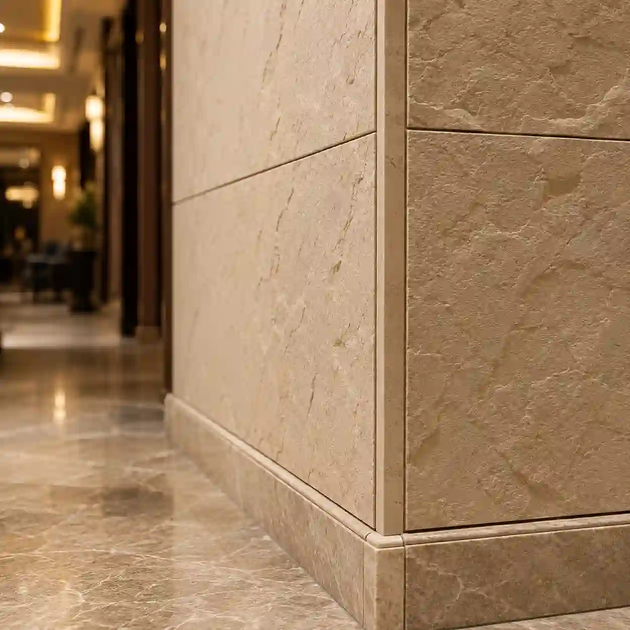 PU stone panel corner trim and lower wall protection for high-traffic interiors