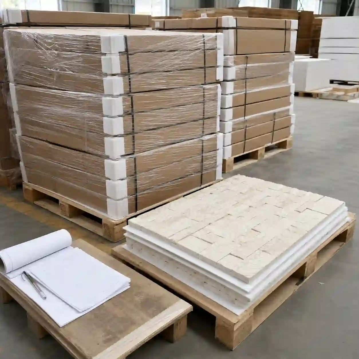 PU stone panels with export packing, batch records and spare panels for wholesale projects