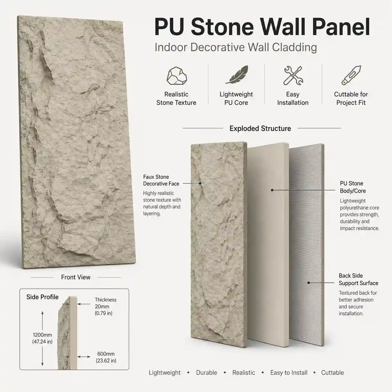 PU stone panels used for indoor hotel, villa and restaurant feature walls