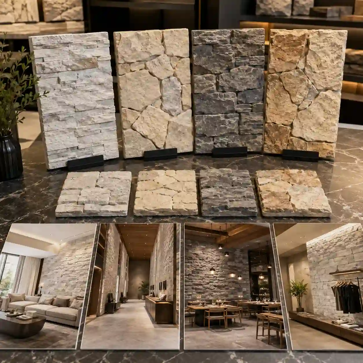 PU stone wall panels selected for villa, hotel, restaurant and retail feature walls