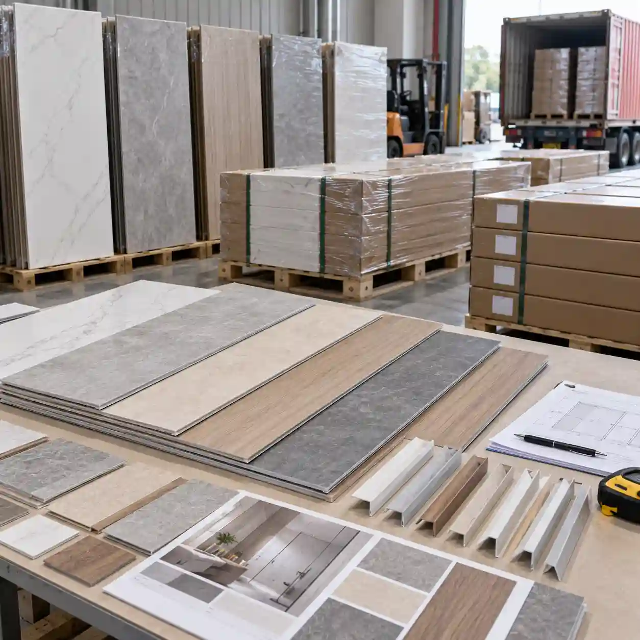 SPC wall cladding project supply with trims, spare panels and finish records