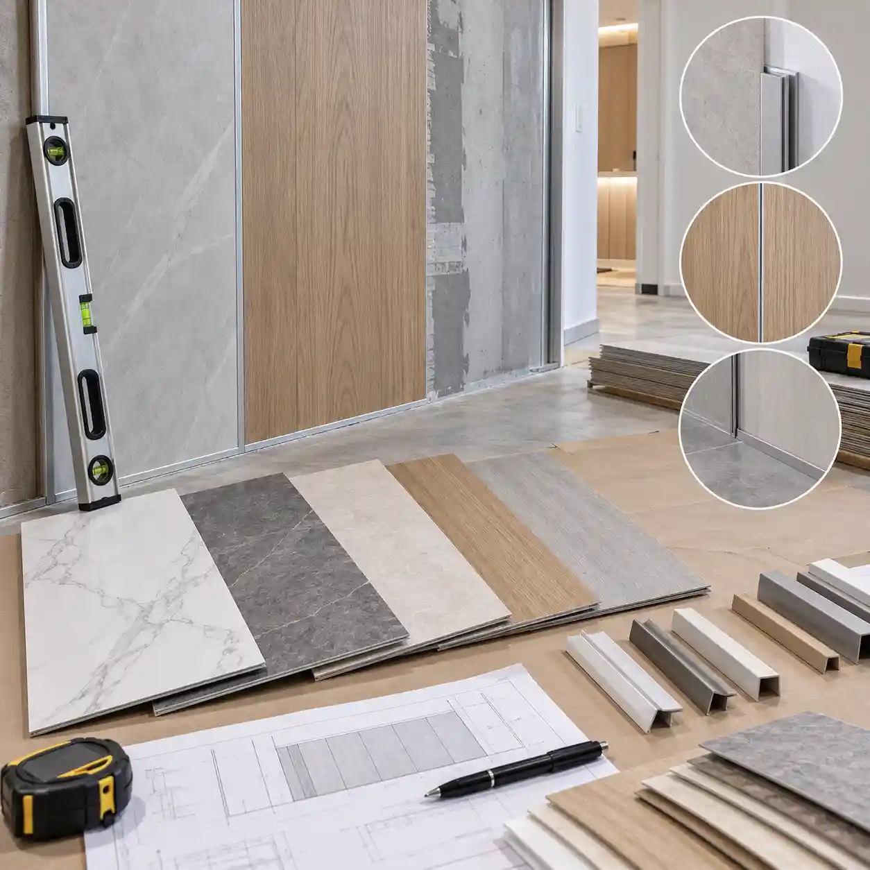 SPC wall cladding size, thickness and wall flatness checked before installation