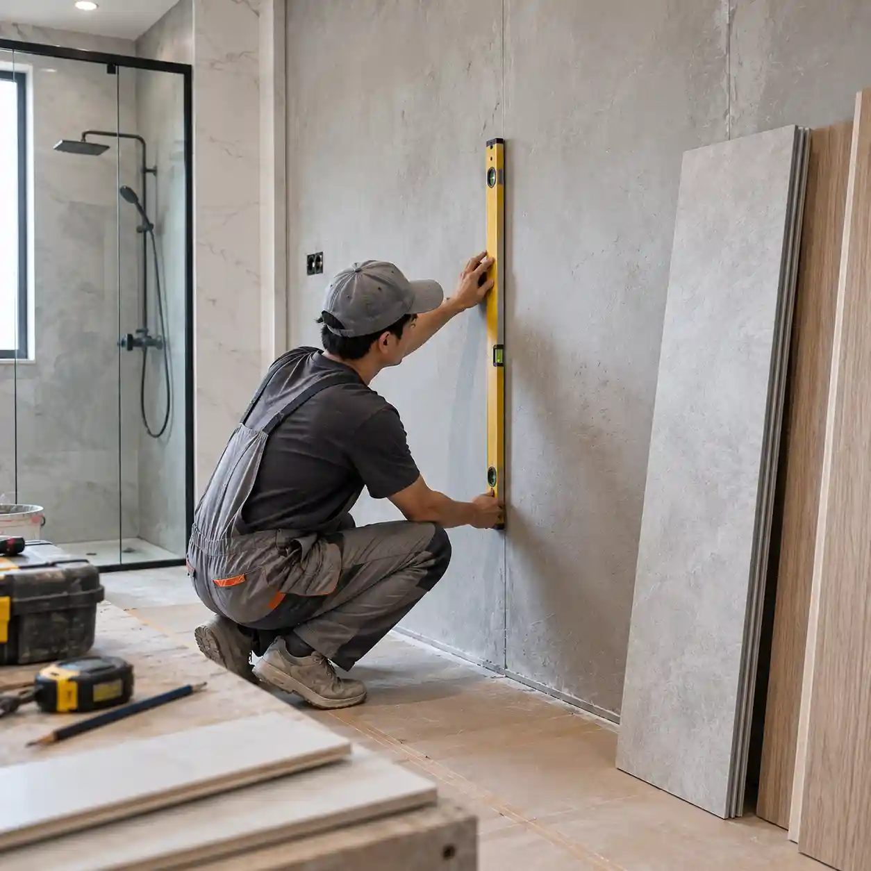 SPC wall panel installation starts with checking flat dry and stable base walls
