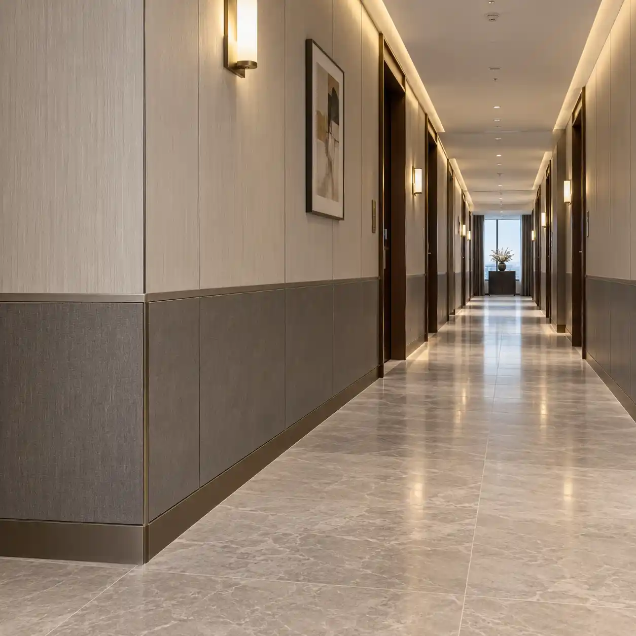 SPC wall panels for hotel corridors with easy cleaning and impact risk planning