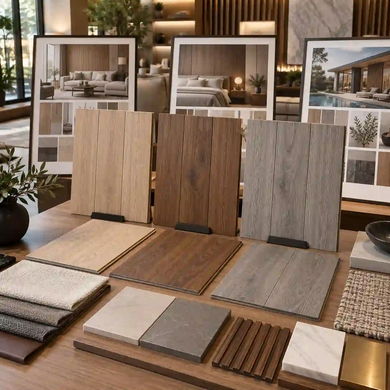 SPC wood look wall panels matched with room mood for living rooms bedrooms and villas