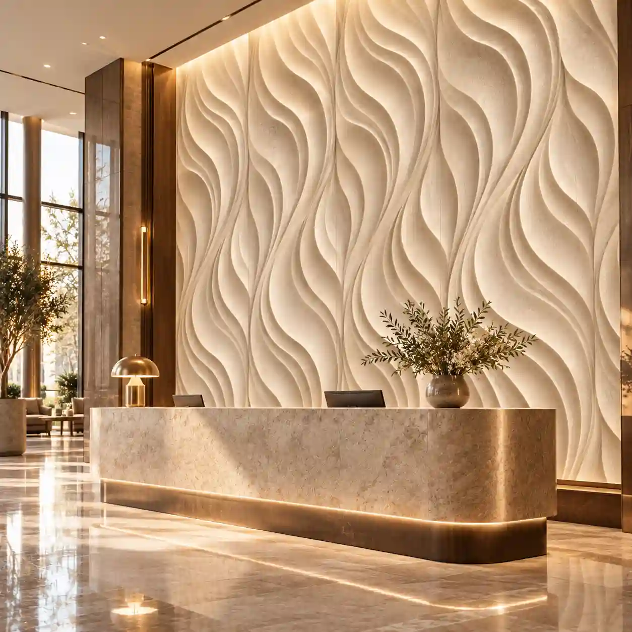 Lightweight 3D PVC wall panel prepared for interior feature wall installation