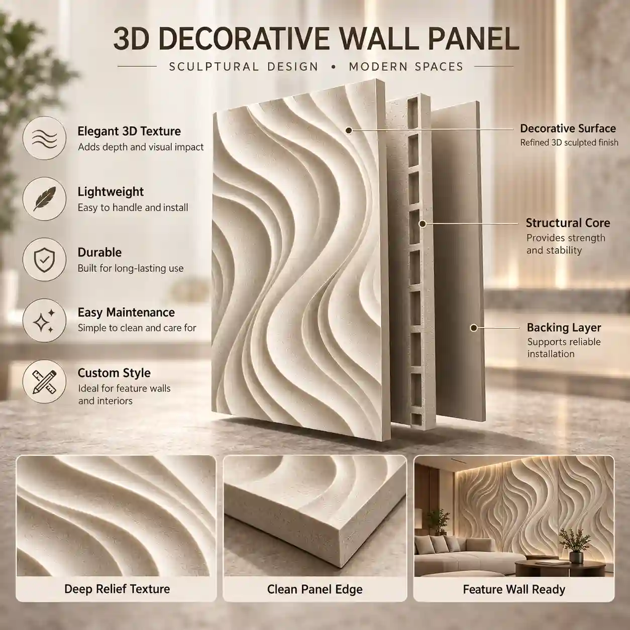 3D PVC wall panels used on a hotel reception feature wall
