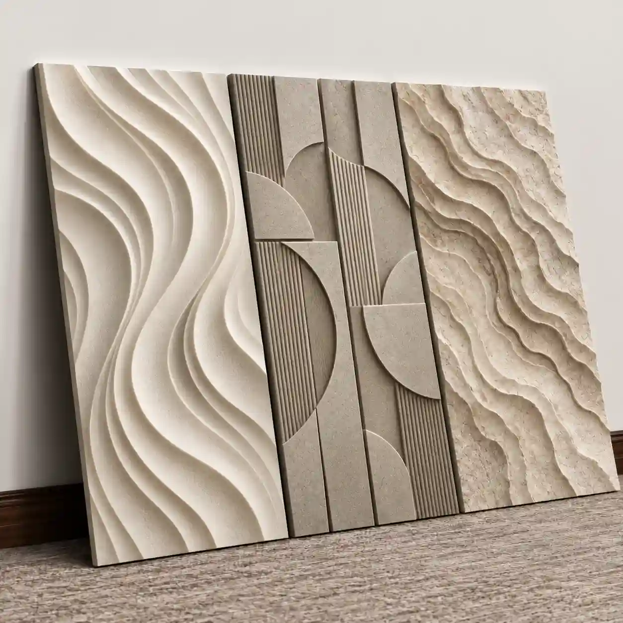3D PVC wall panels installed on a modern decorative feature wall