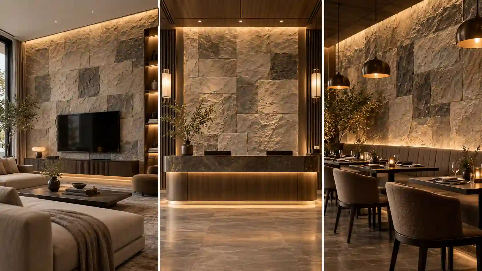 PU stone wall panels used for villa TV walls hotel lobbies and restaurant feature walls